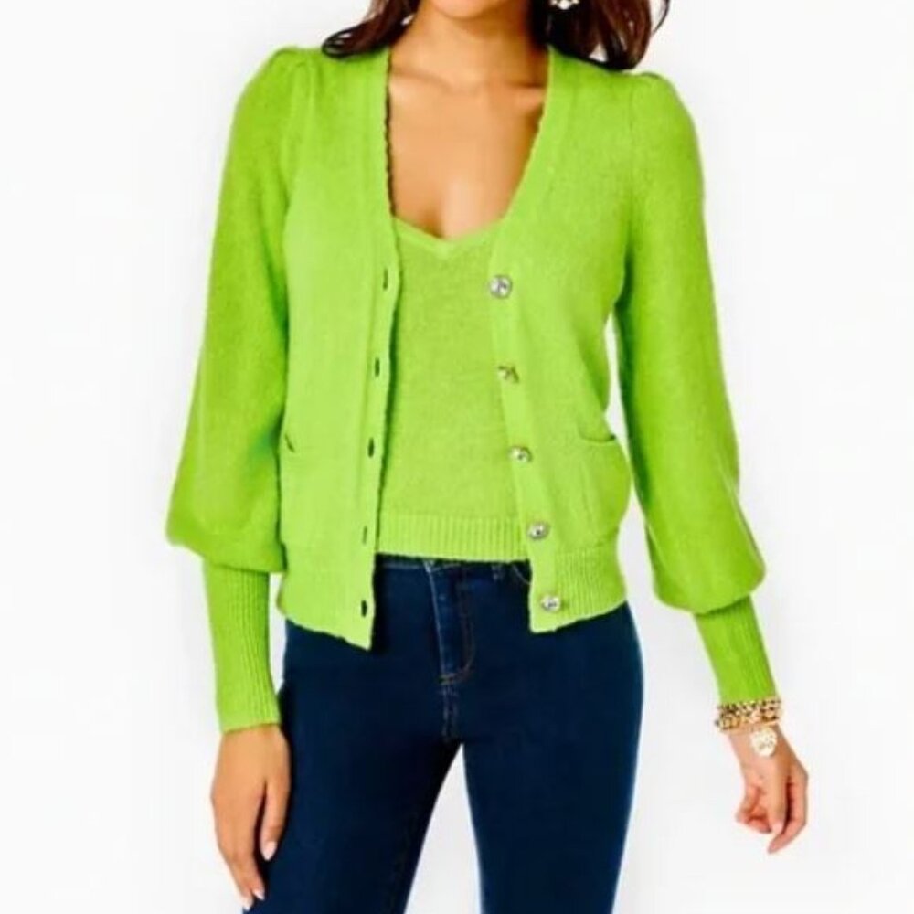 NWT $198 Lilly Pulitzer Tank Cardigan 2Pc Angeli Sweater Set Women S Kelly Green